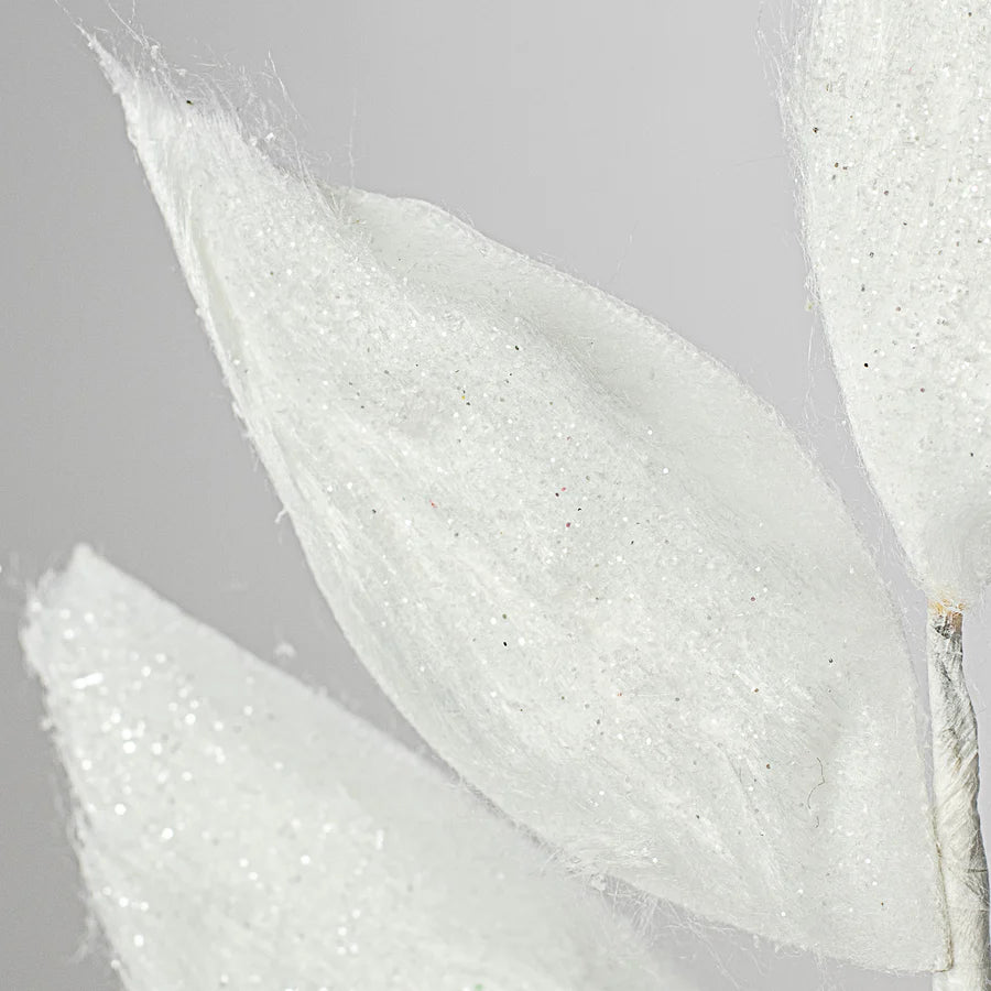 26" Faux Fur Leaf Spray: White
