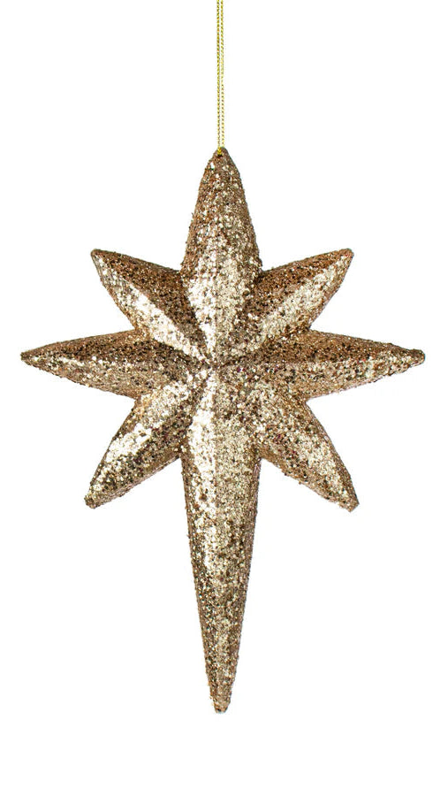 8" Glitter Star Ornament: Champagne