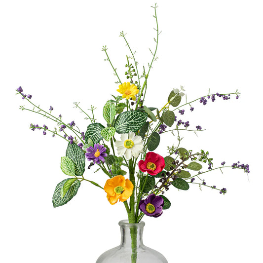 20" Daisy, Poppy, Leaves Pick