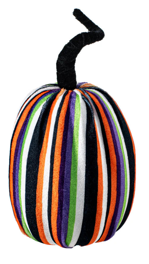 8" Tall Fabric Stripe Halloween Pumpkin Decor
