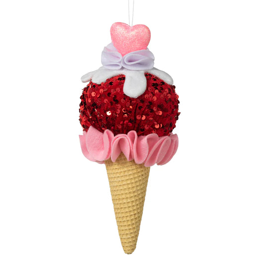 12" Heart Ice Cream Ornament: Red & Pink