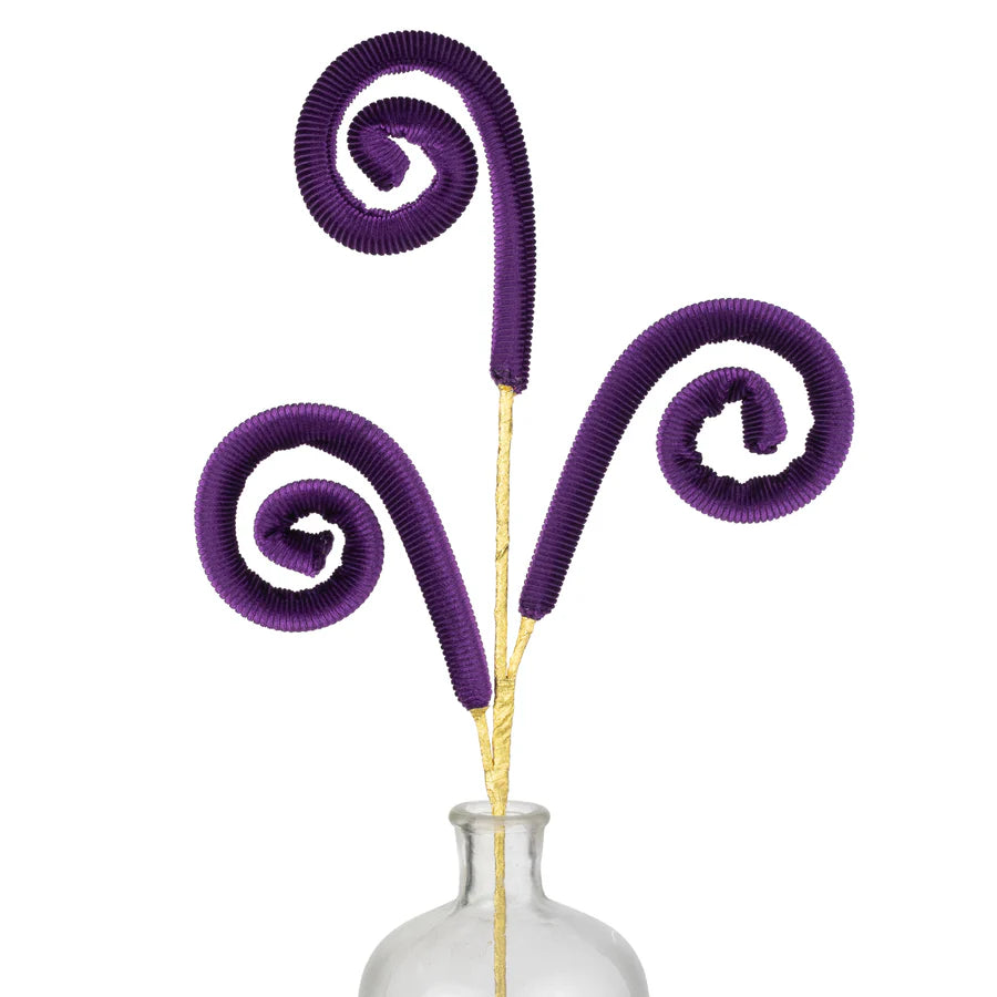 28" Spiral Fabric Curly Spray: Ribbed Purple Velvet