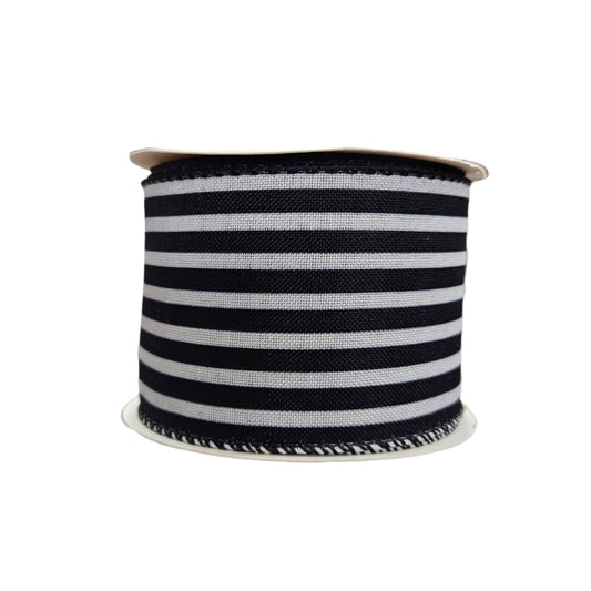 2.5" Horizontal Small Striped Ribbon: Black & White (10 Yards)